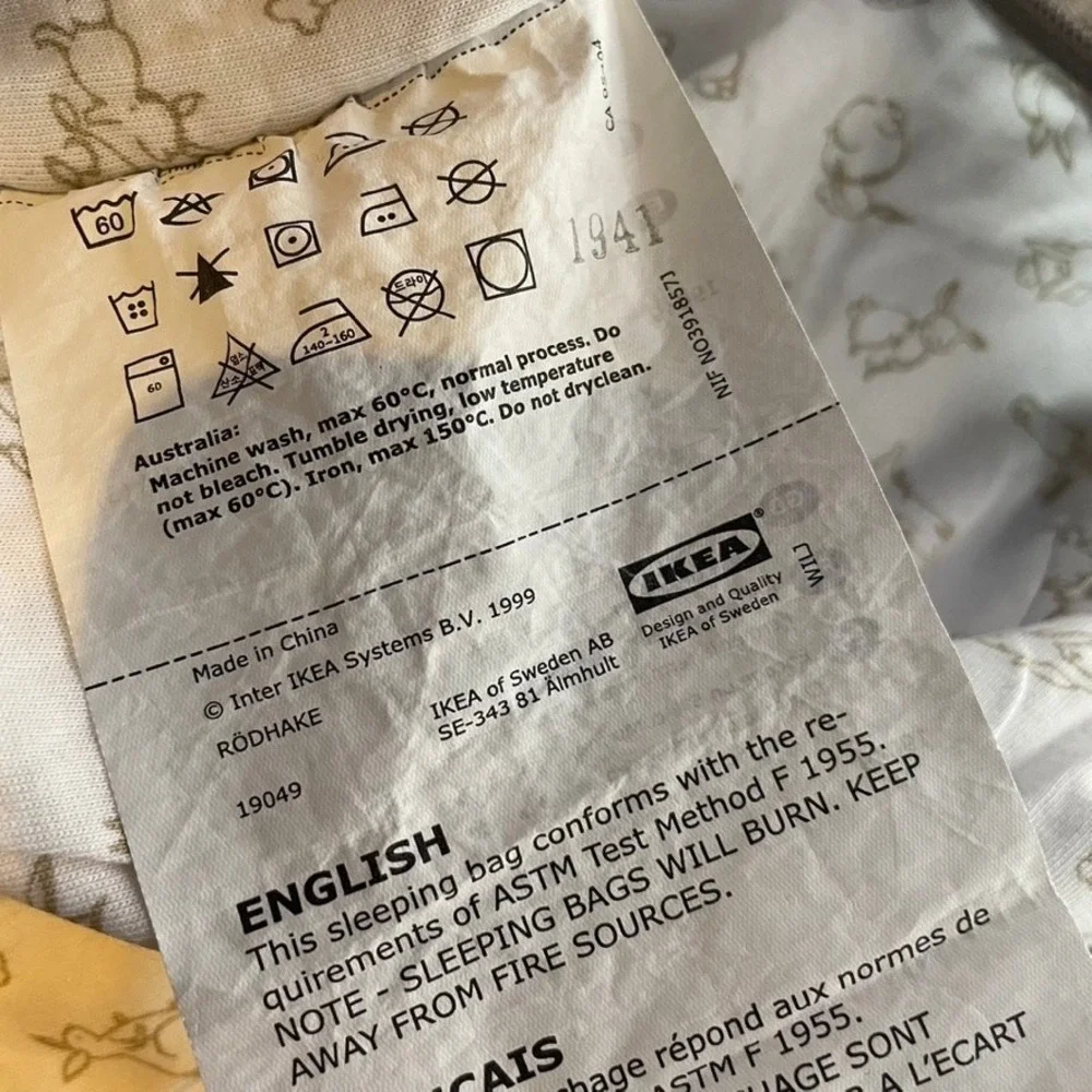 IKEA RODHAKE Baby Sleeping Bag‎ Wearable Blanket Tan White Rabbit Print 0-6M